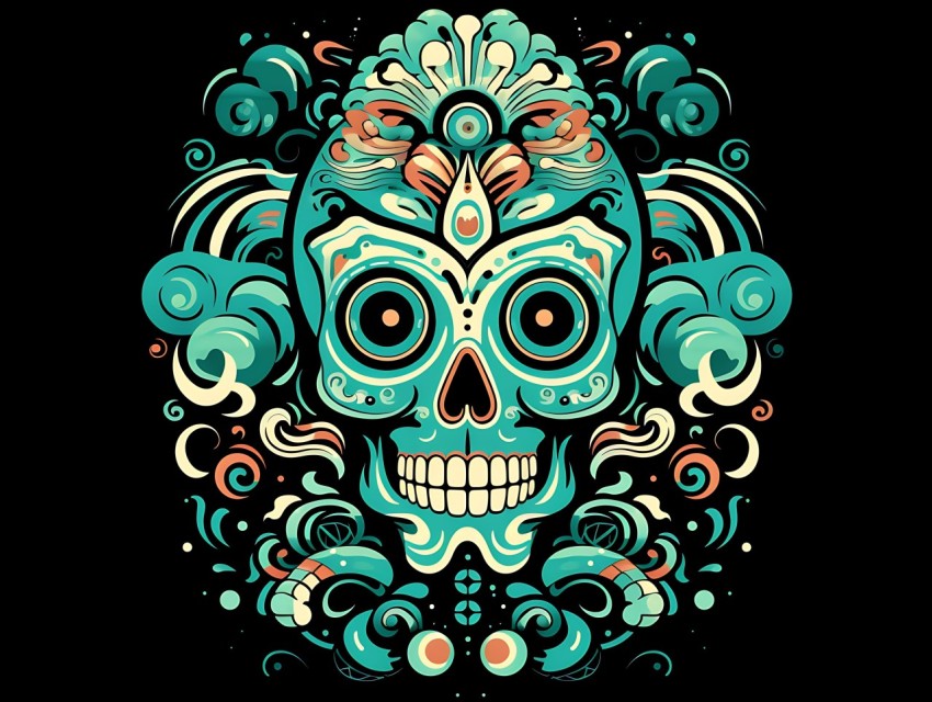 Colorful Skull Face Head Vivid Colors Pop Art Vector Illustrations (598)