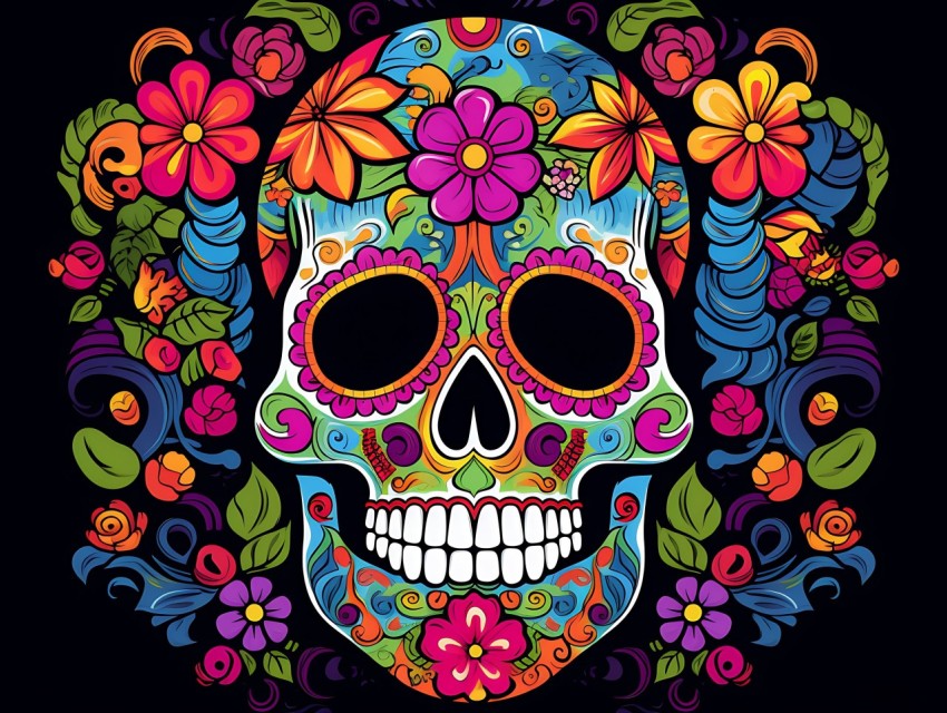 Colorful Skull Face Head Vivid Colors Pop Art Vector Illustrations (565)