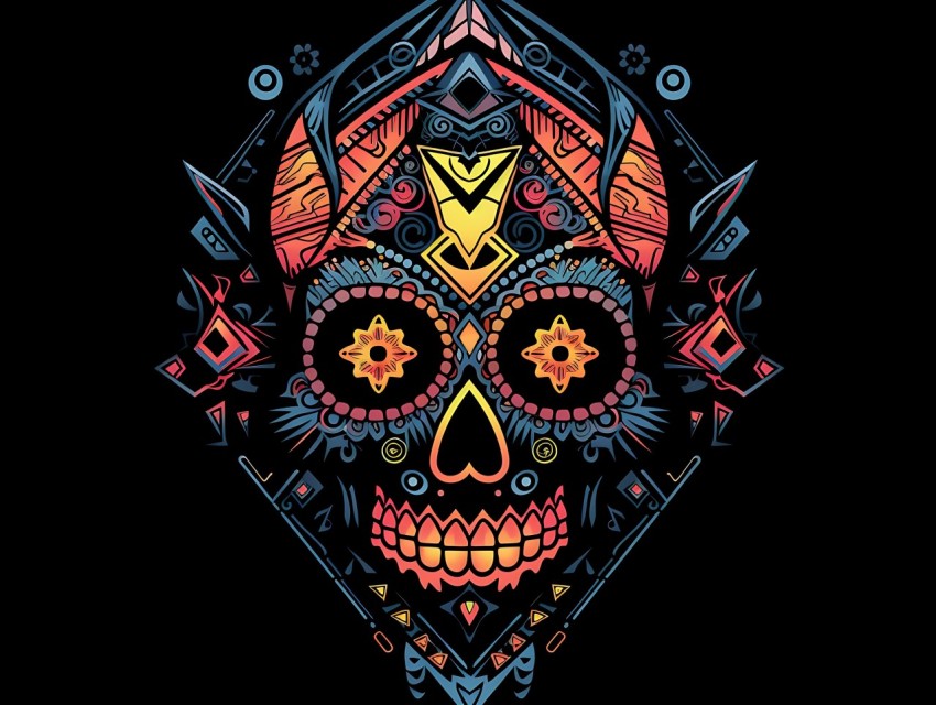 Colorful Skull Face Head Vivid Colors Pop Art Vector Illustrations (645)