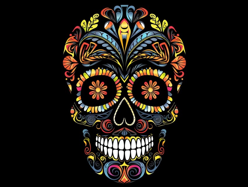 Colorful Skull Face Head Vivid Colors Pop Art Vector Illustrations (603)