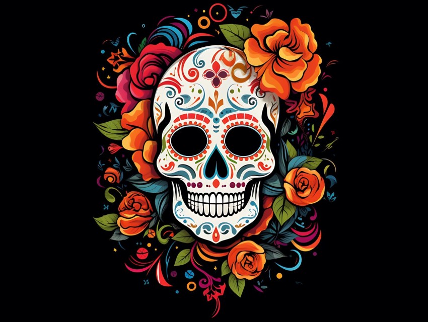 Colorful Skull Face Head Vivid Colors Pop Art Vector Illustrations (643)
