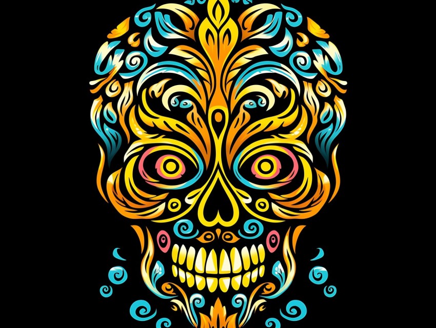 Colorful Skull Face Head Vivid Colors Pop Art Vector Illustrations (611)