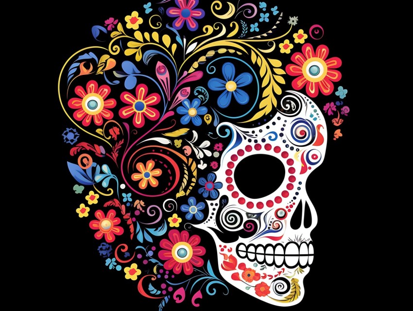 Colorful Skull Face Head Vivid Colors Pop Art Vector Illustrations (642)