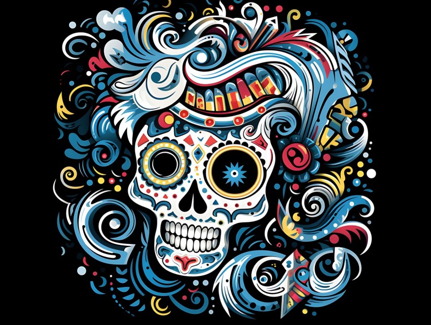 Colorful Skull Face Head Vivid Colors Pop Art Vector Illustrations (607)