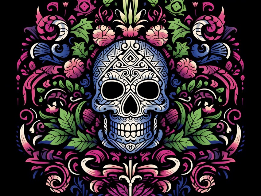 Colorful Skull Face Head Vivid Colors Pop Art Vector Illustrations (634)