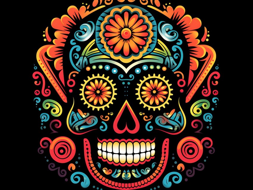 Colorful Skull Face Head Vivid Colors Pop Art Vector Illustrations (633)