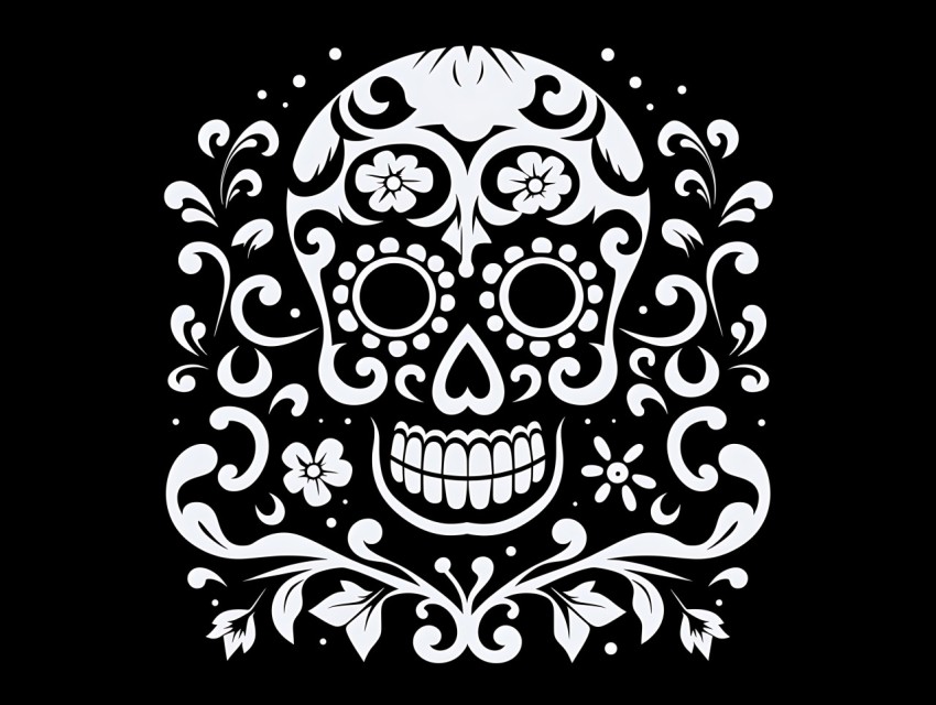 Black and White  Skull Face Head Pop Art Vector Illustrations (29)