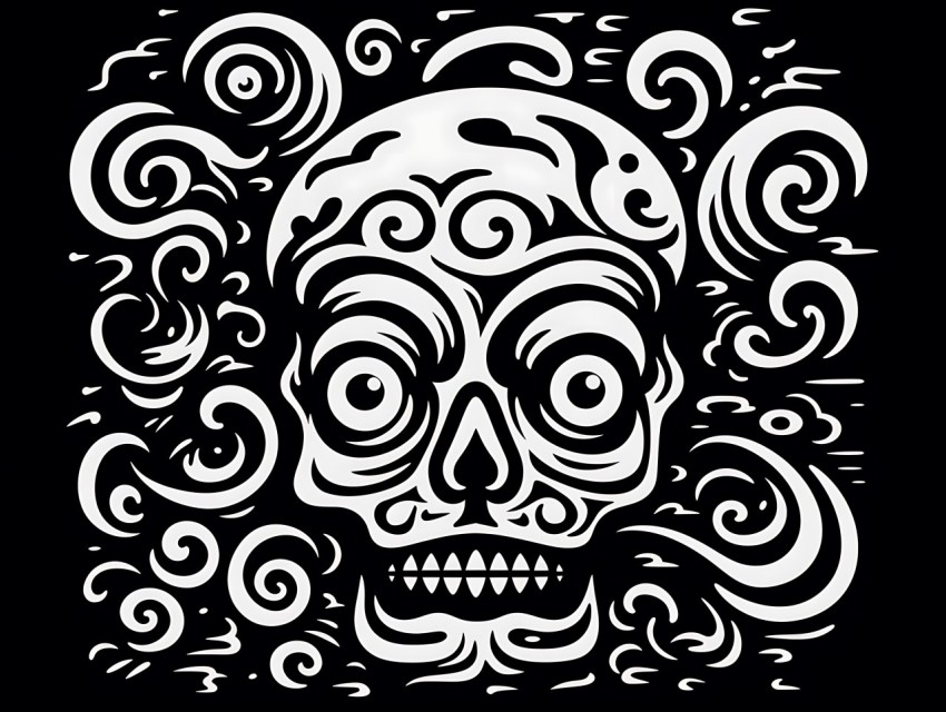 Black and White  Skull Face Head Pop Art Vector Illustrations (27)