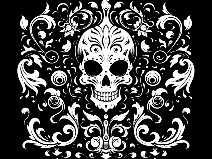 Black and White  Skull Face Head Pop Art Vector Illustrations (30)