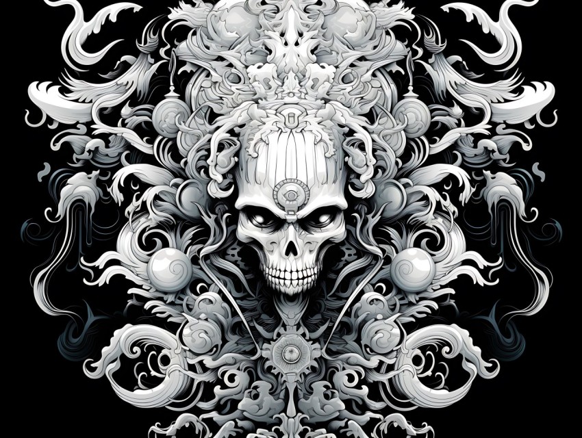 Black and White  Skull Face Head Pop Art Vector Illustrations (31)