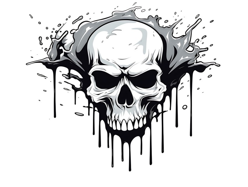 Black and White  Skull Face Head Pop Art Vector Illustrations (99)