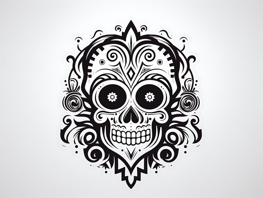 Black and White  Skull Face Head Pop Art Vector Illustrations (91)