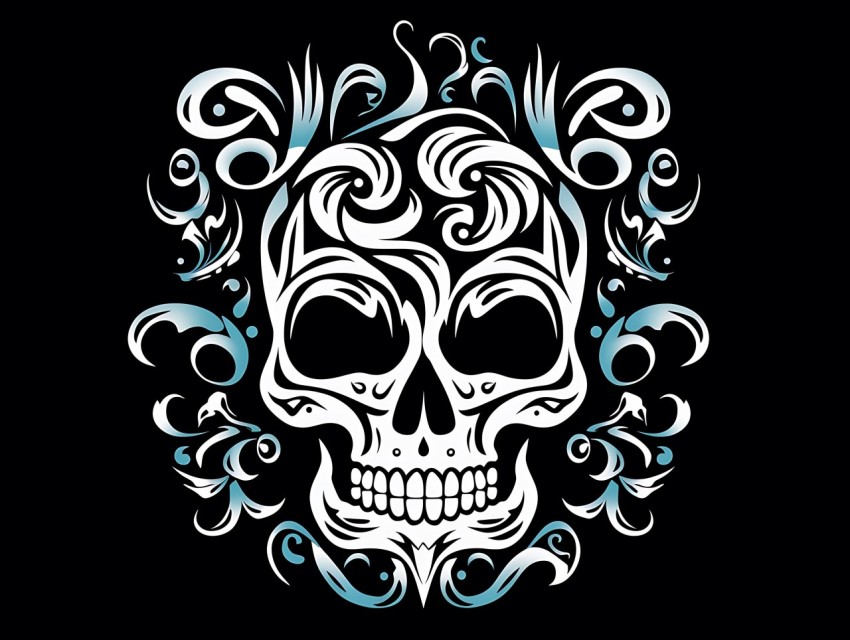 Black and White  Skull Face Head Pop Art Vector Illustrations (94)