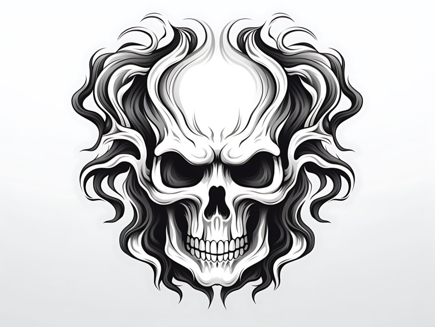 Black and White  Skull Face Head Pop Art Vector Illustrations (59)