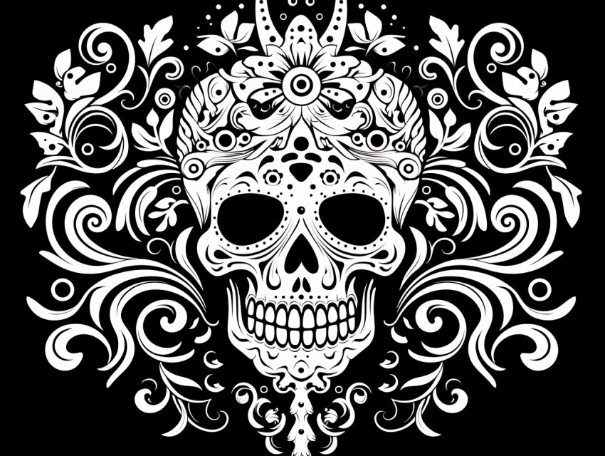Black and White  Skull Face Head Pop Art Vector Illustrations (56)