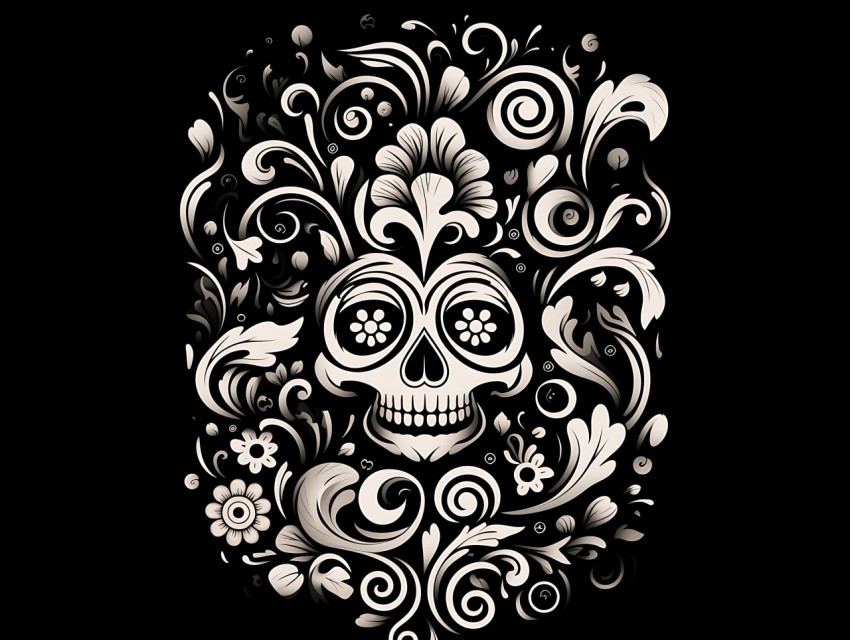Black and White  Skull Face Head Pop Art Vector Illustrations (63)