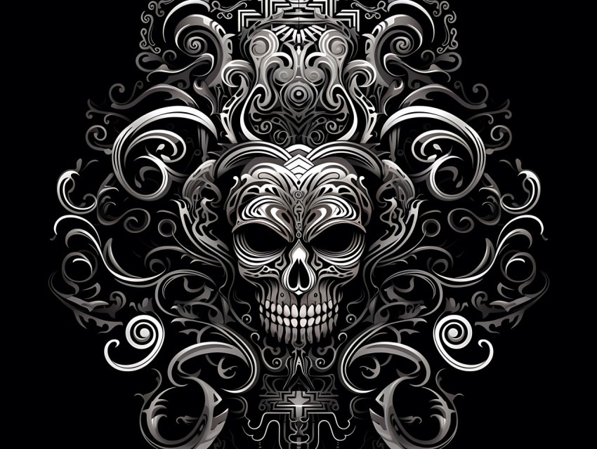 Black and White  Skull Face Head Pop Art Vector Illustrations (96)