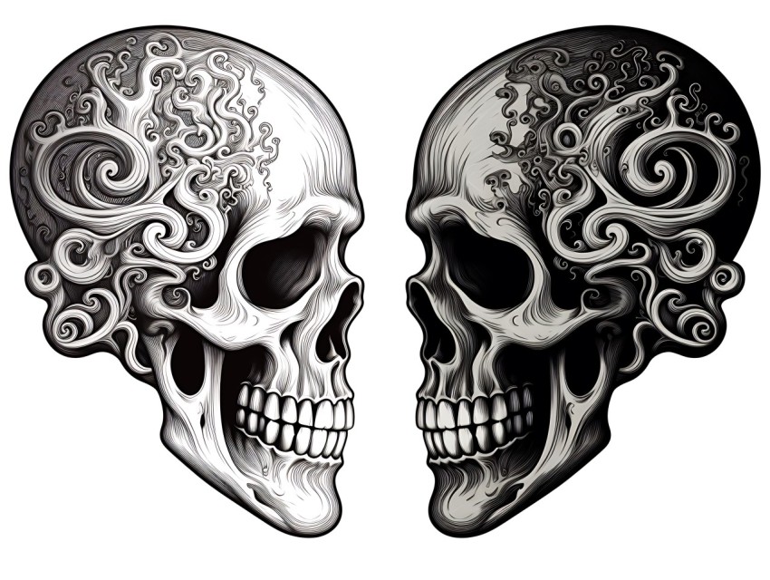 Black and White  Skull Face Head Pop Art Vector Illustrations (76)
