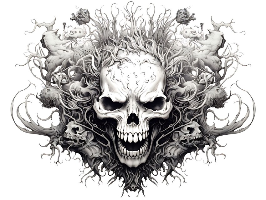 Black and White  Skull Face Head Pop Art Vector Illustrations (78)
