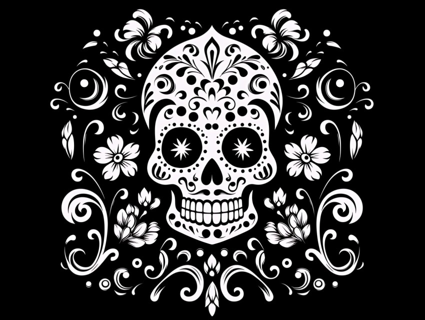 Black and White  Skull Face Head Pop Art Vector Illustrations (177)