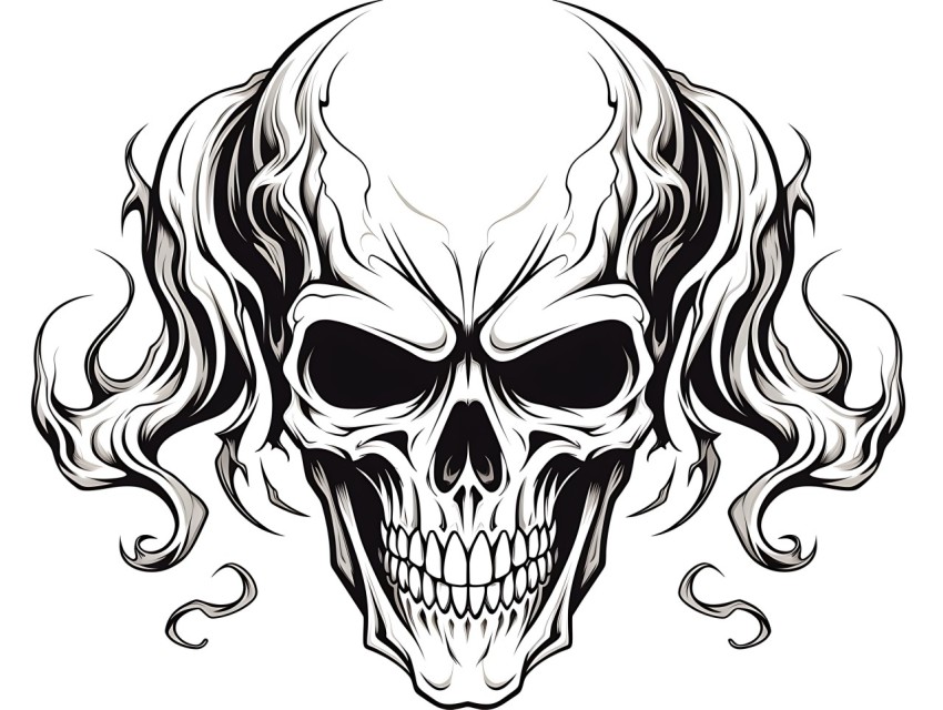 Black and White  Skull Face Head Pop Art Vector Illustrations (247)