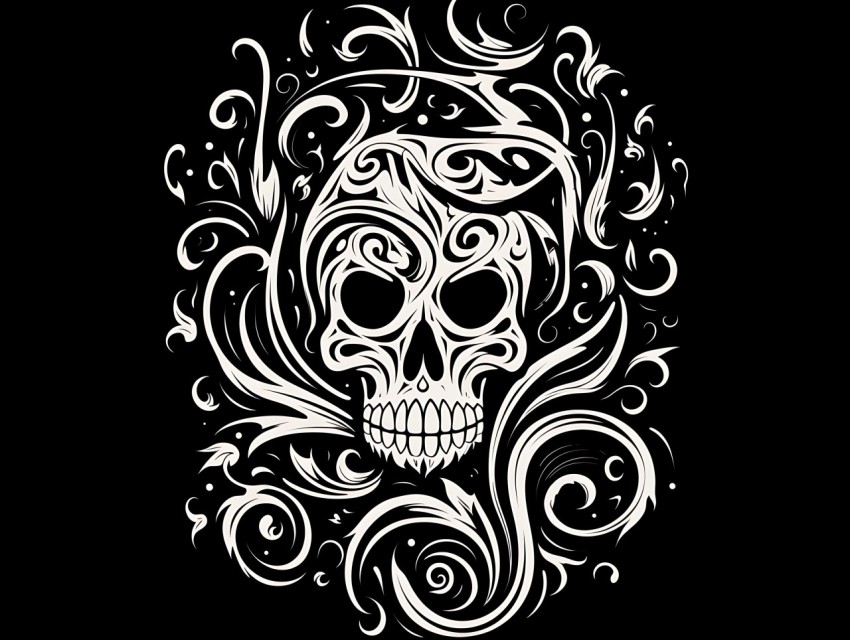 Black and White  Skull Face Head Pop Art Vector Illustrations (210)