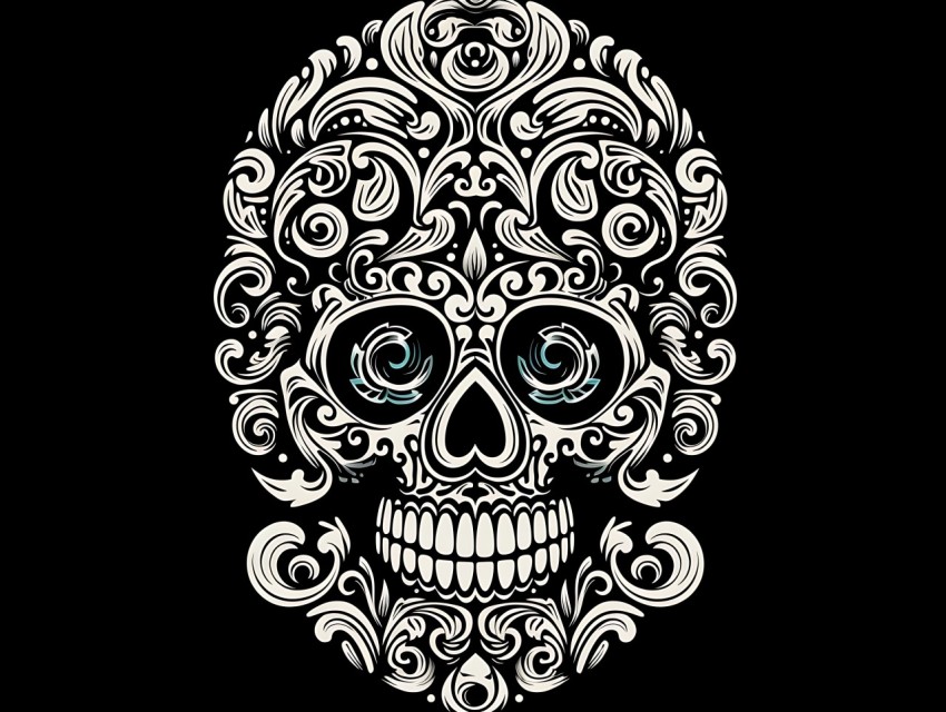 Black and White  Skull Face Head Pop Art Vector Illustrations (206)