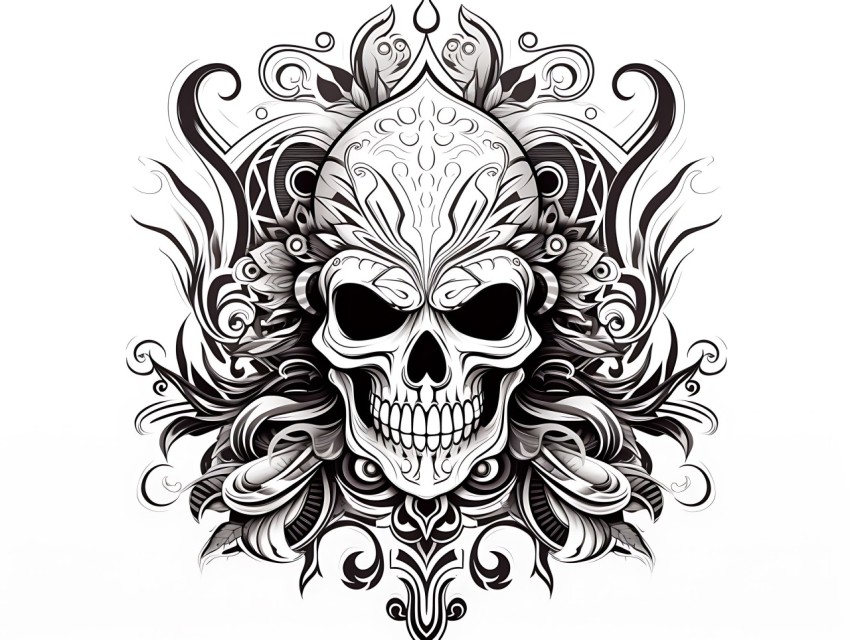 Black and White  Skull Face Head Pop Art Vector Illustrations (243)