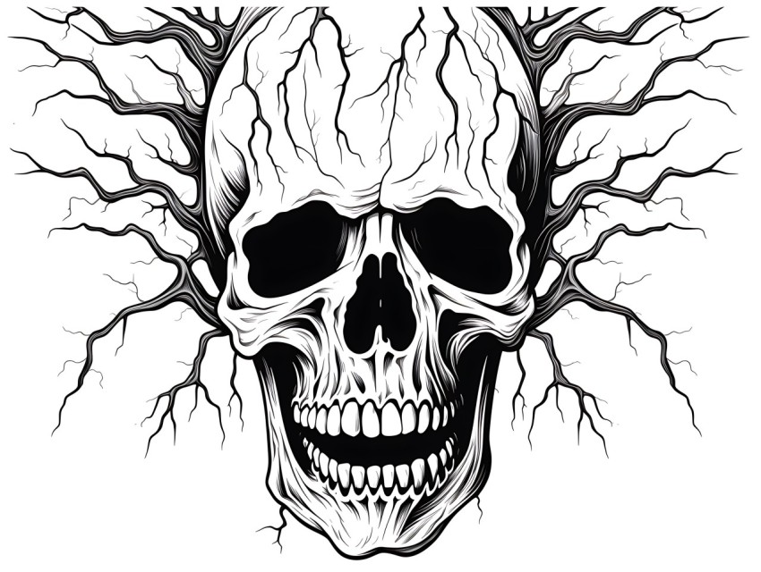 Black and White  Skull Face Head Pop Art Vector Illustrations (261)