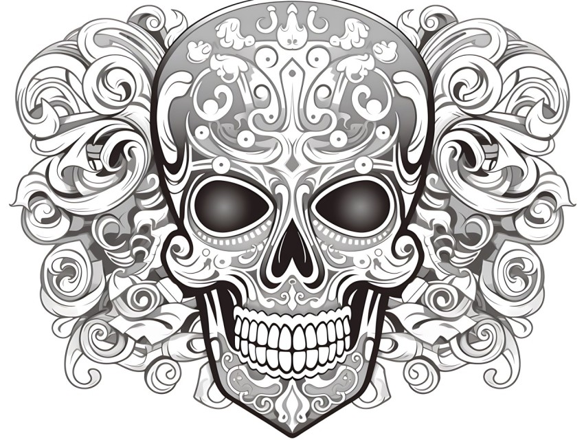 Black and White  Skull Face Head Pop Art Vector Illustrations (312)