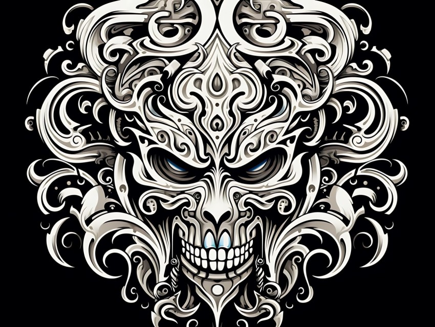 Black and White  Skull Face Head Pop Art Vector Illustrations (324)