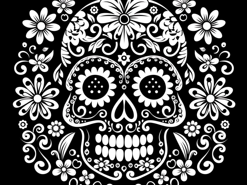 Black and White  Skull Face Head Pop Art Vector Illustrations (341)