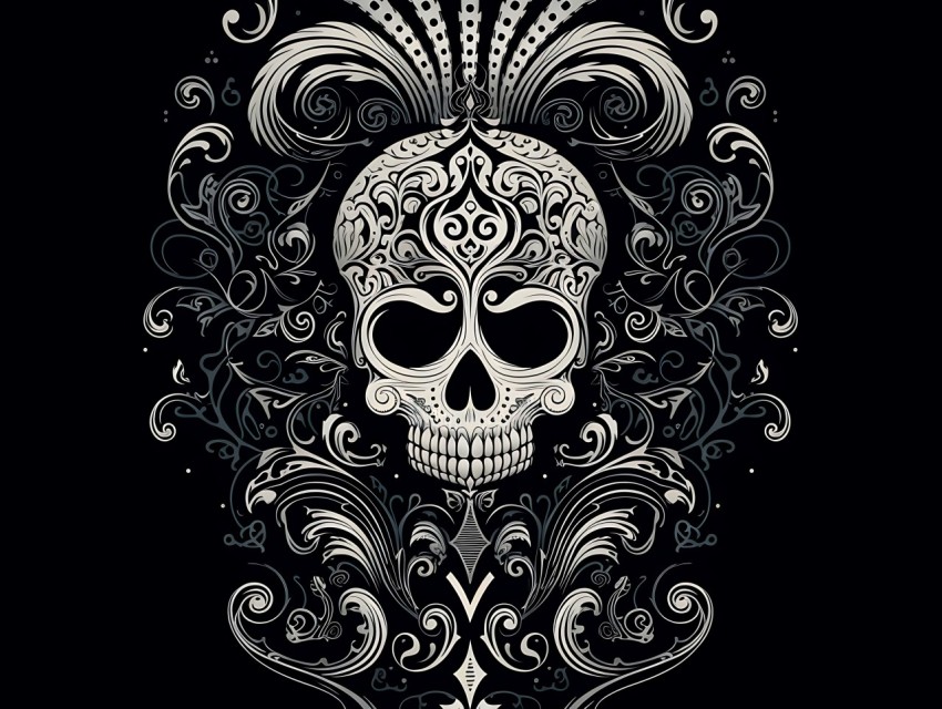 Black and White  Skull Face Head Pop Art Vector Illustrations (335)