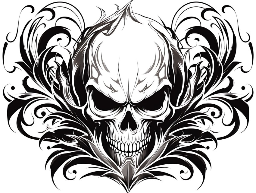 Black and White  Skull Face Head Pop Art Vector Illustrations (329)