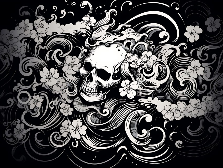 Black and White  Skull Face Head Pop Art Vector Illustrations (344)