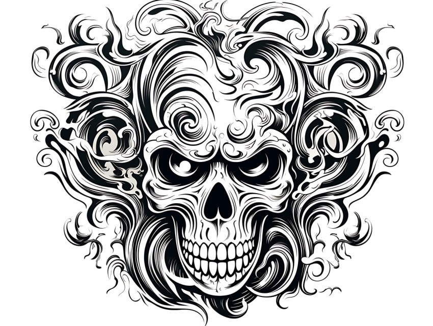 Black and White  Skull Face Head Pop Art Vector Illustrations (339)