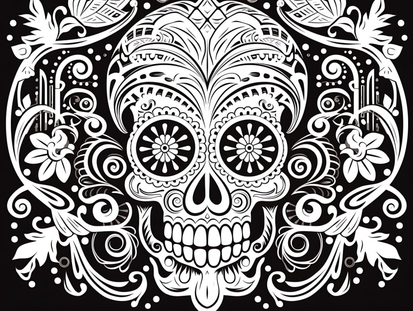 Black and White  Skull Face Head Pop Art Vector Illustrations (302)