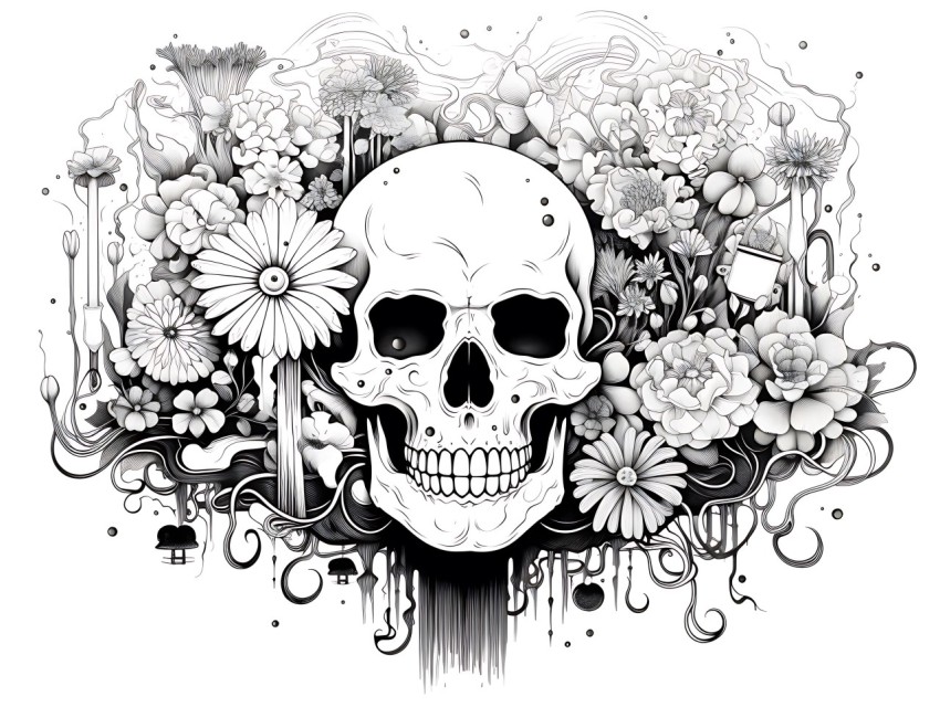 Black and White  Skull Face Head Pop Art Vector Illustrations (343)