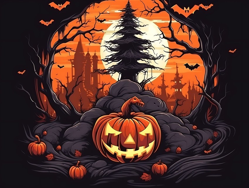 Halloween Pumpkin illustration Design Clipart Pop Art Vector Aesthetic Background (1657)