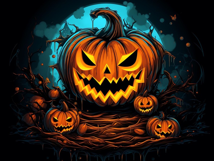 Halloween Pumpkin illustration Design Clipart Pop Art Vector Aesthetic Background (1645)