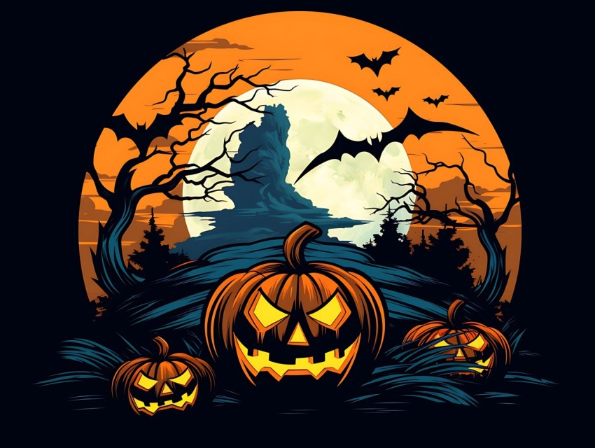 Halloween Pumpkin illustration Design Clipart Pop Art Vector Aesthetic Background (1682)