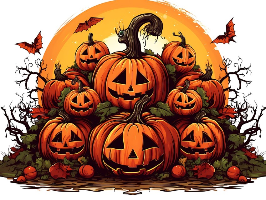 Halloween Pumpkin illustration Design Clipart Pop Art Vector Aesthetic Background (1670)
