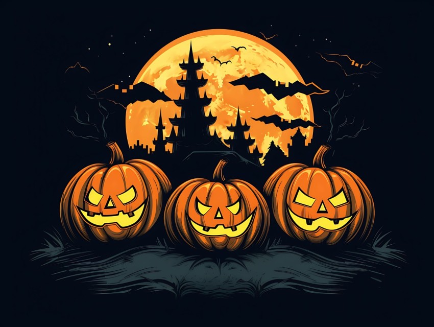 Halloween Pumpkin illustration Design Clipart Pop Art Vector Aesthetic Background (1717)