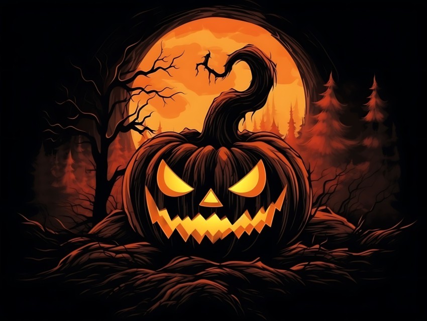 Halloween Pumpkin illustration Design Clipart Pop Art Vector Aesthetic Background (1719)