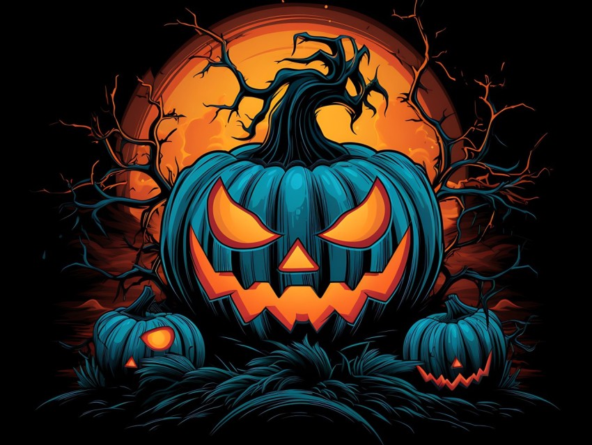 Halloween Pumpkin illustration Design Clipart Pop Art Vector Aesthetic Background (1705)
