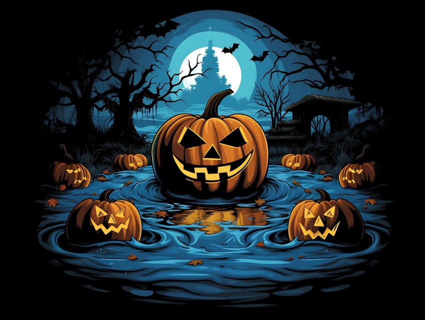 Halloween Pumpkin illustration Design Clipart Pop Art Vector Aesthetic Background (1711)