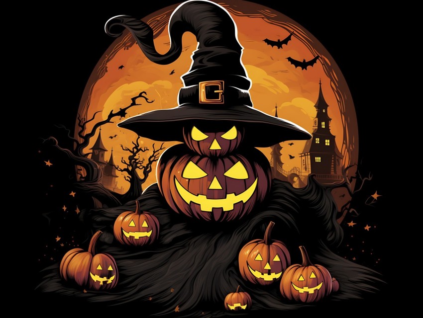Halloween Pumpkin illustration Design Clipart Pop Art Vector Aesthetic Background (1752)