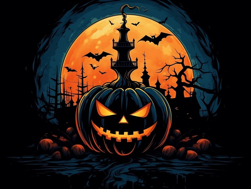 Halloween Pumpkin illustration Design Clipart Pop Art Vector Aesthetic Background (1794)