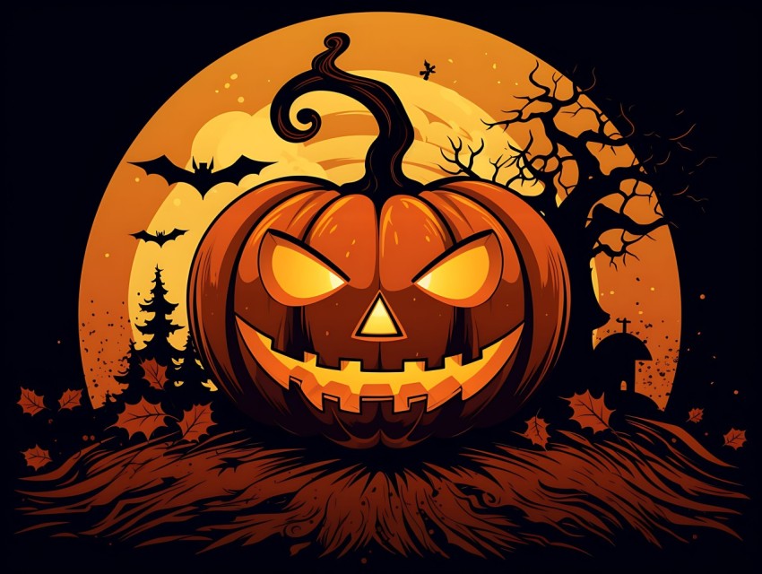 Halloween Pumpkin illustration Design Clipart Pop Art Vector Aesthetic Background (1761)