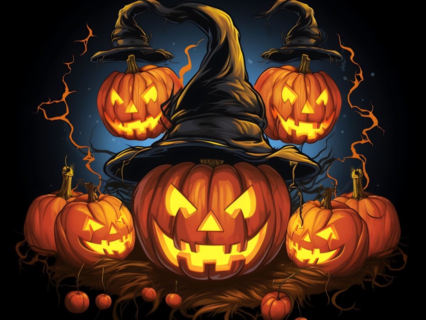 Halloween Pumpkin illustration Design Clipart Pop Art Vector Aesthetic Background (1774)